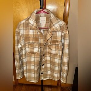 Avec Les Filles Tan Plaid Pea Coat